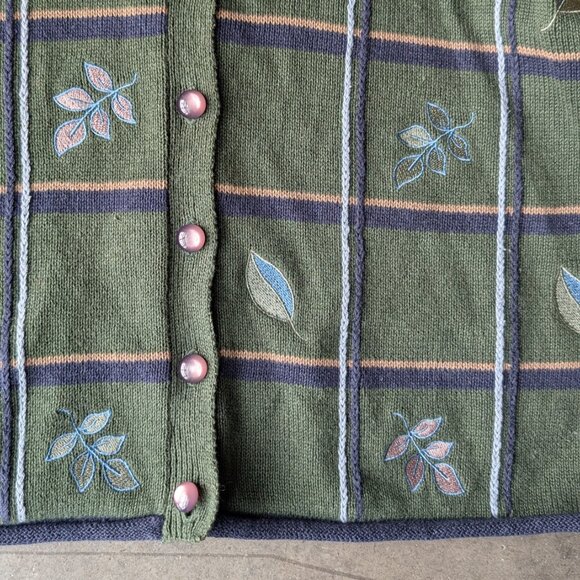 Vintage Christopher & Banks Knit Green Plaid Fall Sleeve Cardigan Sweater medium - Picture 4 of 7